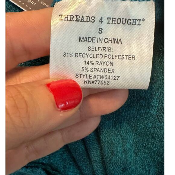 Threads 4 Thoughts teal green long sleeves cowl neck sweater size S - Picture 4 of 14